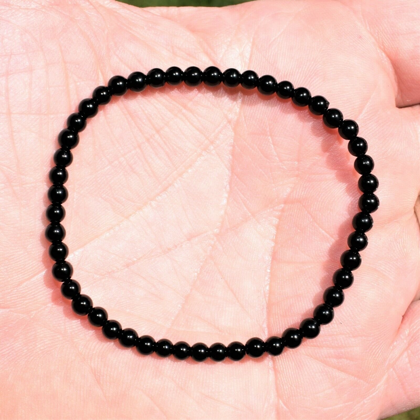 4mm black tourmaline 4mm selenite crystal bead bracelet 7.5
