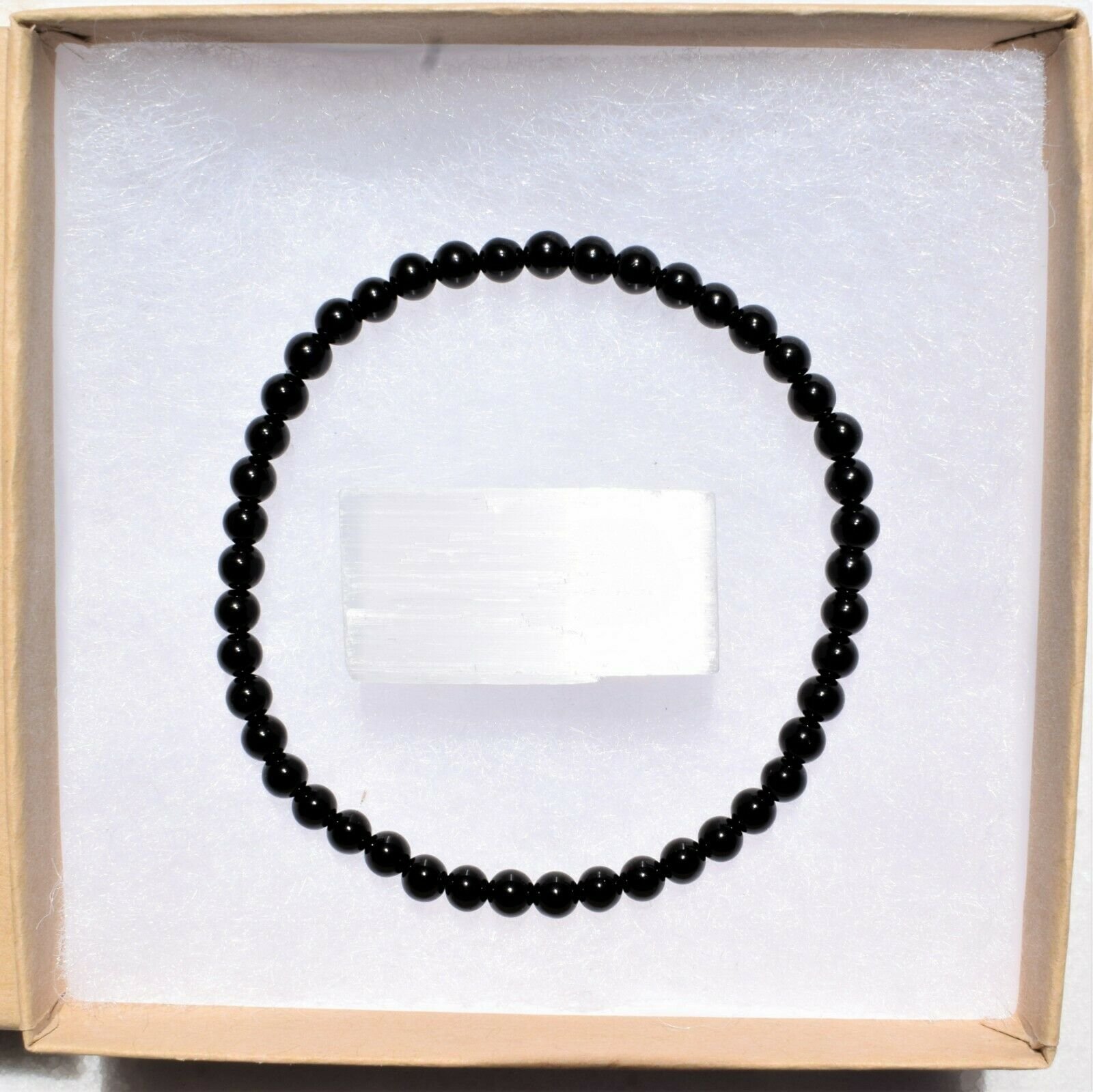 thumbnail 29  - Selenite Charged Black Tourmaline Crystal 4mm Bead Bracelet (other choices)