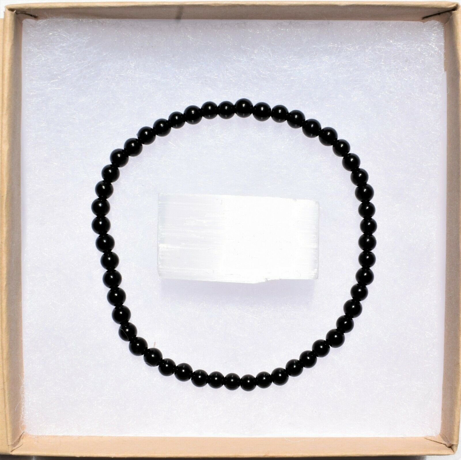 thumbnail 22  - Selenite Charged Black Tourmaline Crystal 4mm Bead Bracelet (other choices)