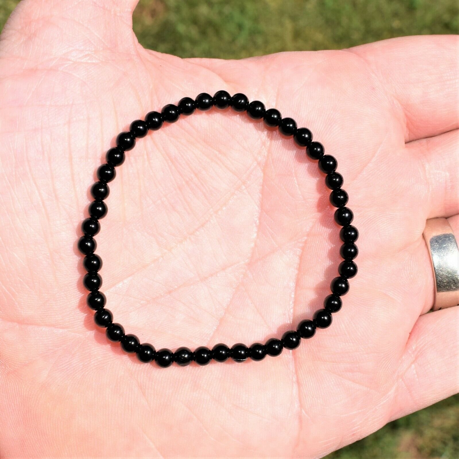 4mm black tourmaline 4mm selenite crystal bead bracelet 7.5
