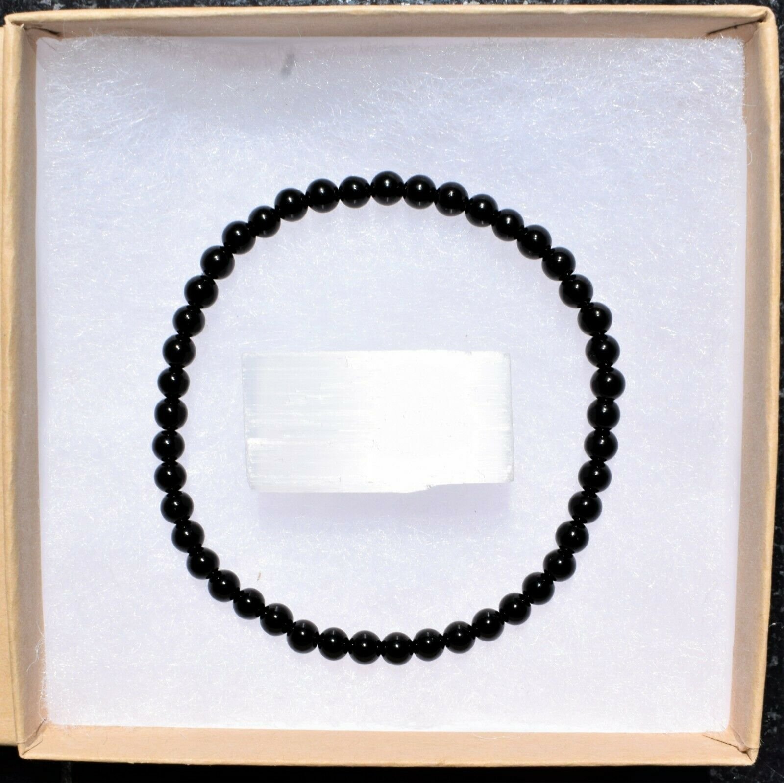 thumbnail 27  - Selenite Charged Black Tourmaline Crystal 4mm Bead Bracelet (other choices)