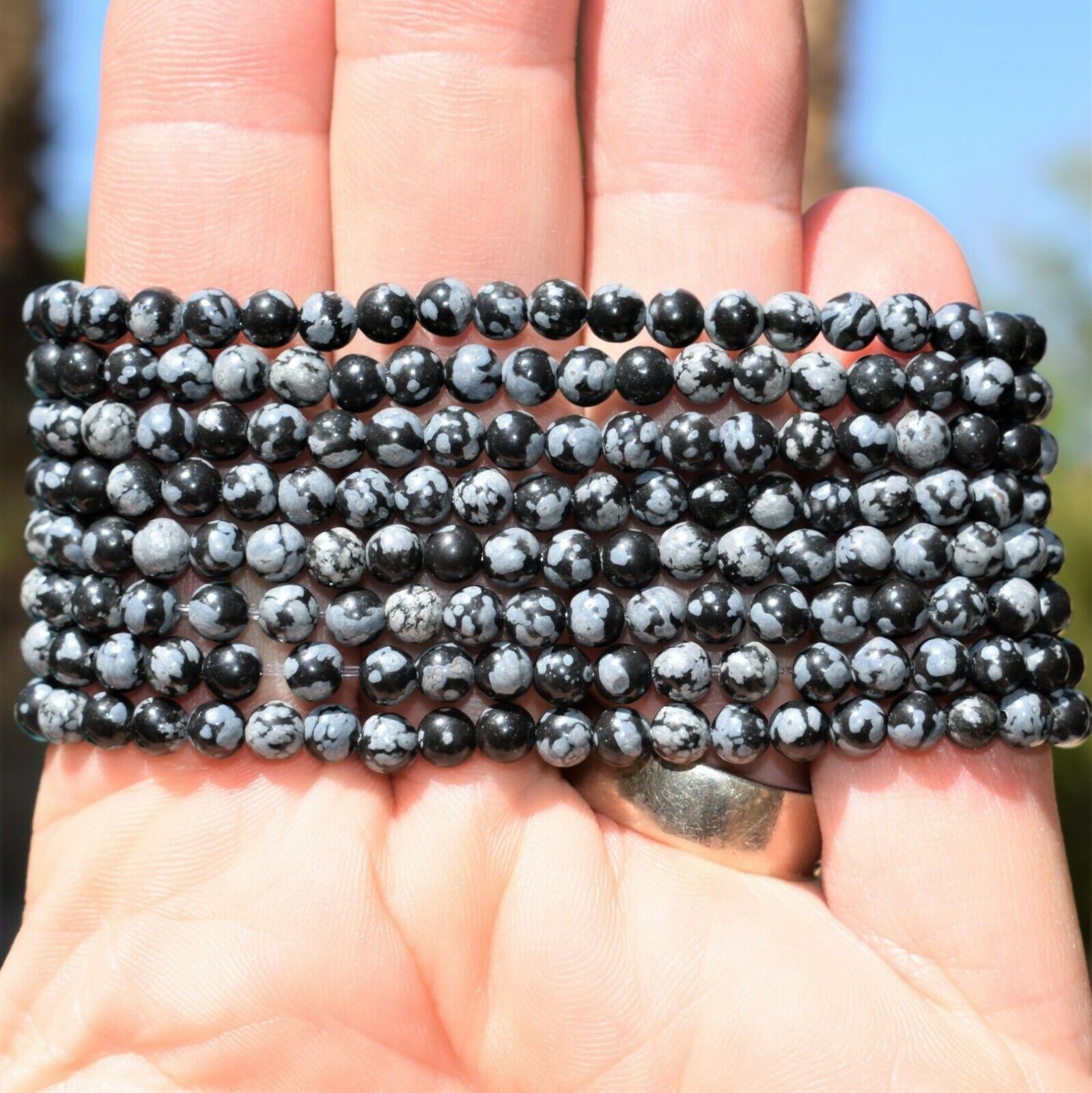 thumbnail 151  - Selenite Charged Black Tourmaline Crystal 4mm Bead Bracelet (other choices)