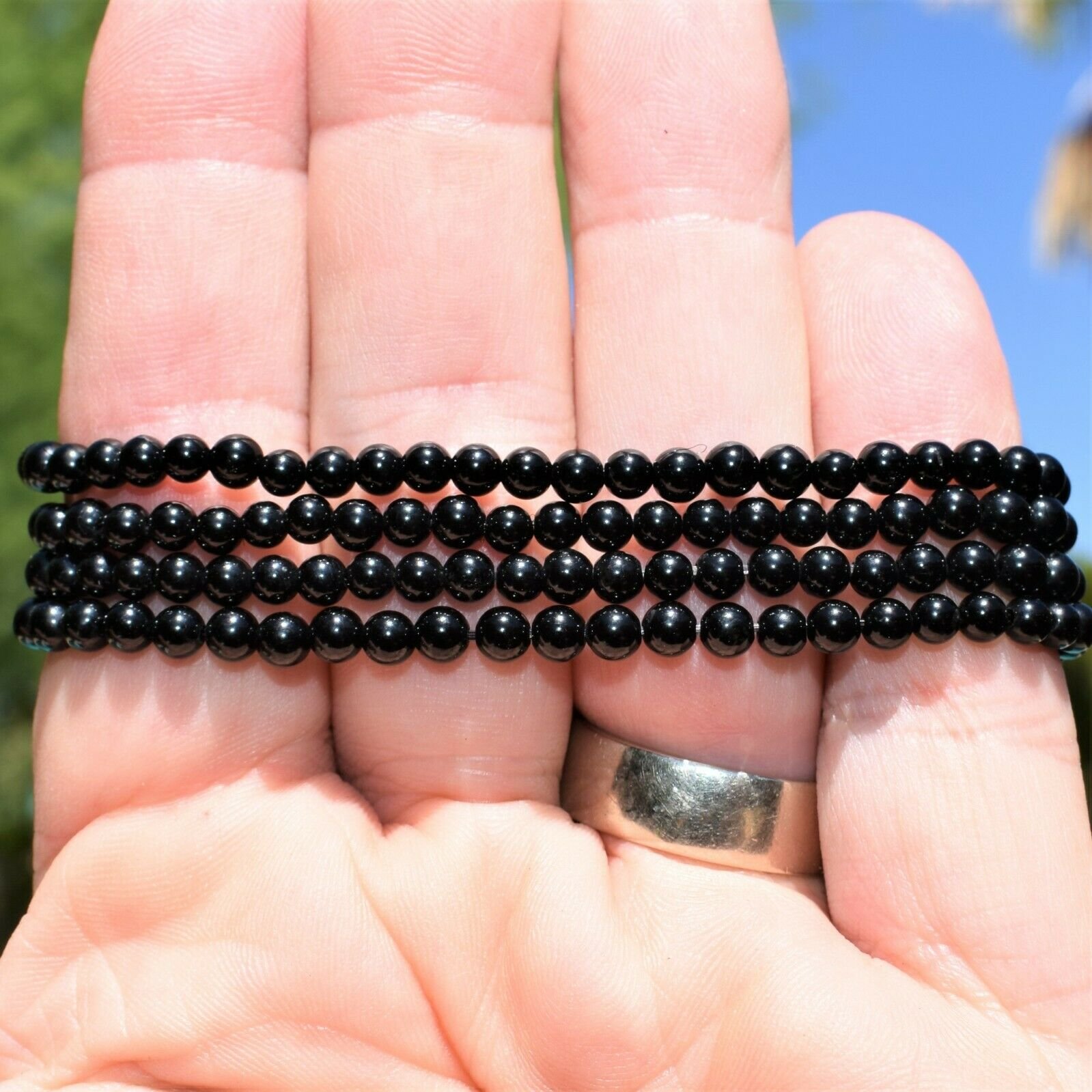 thumbnail 17  - Selenite Charged Black Tourmaline Crystal 4mm Bead Bracelet (other choices)
