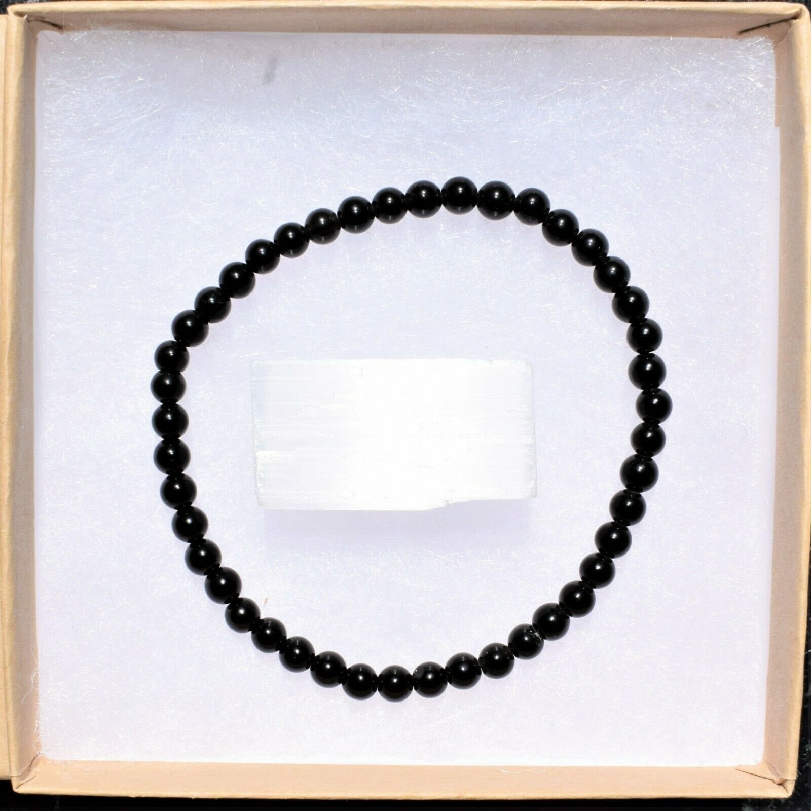 thumbnail 34  - Selenite Charged Black Tourmaline Crystal 4mm Bead Bracelet (other choices)