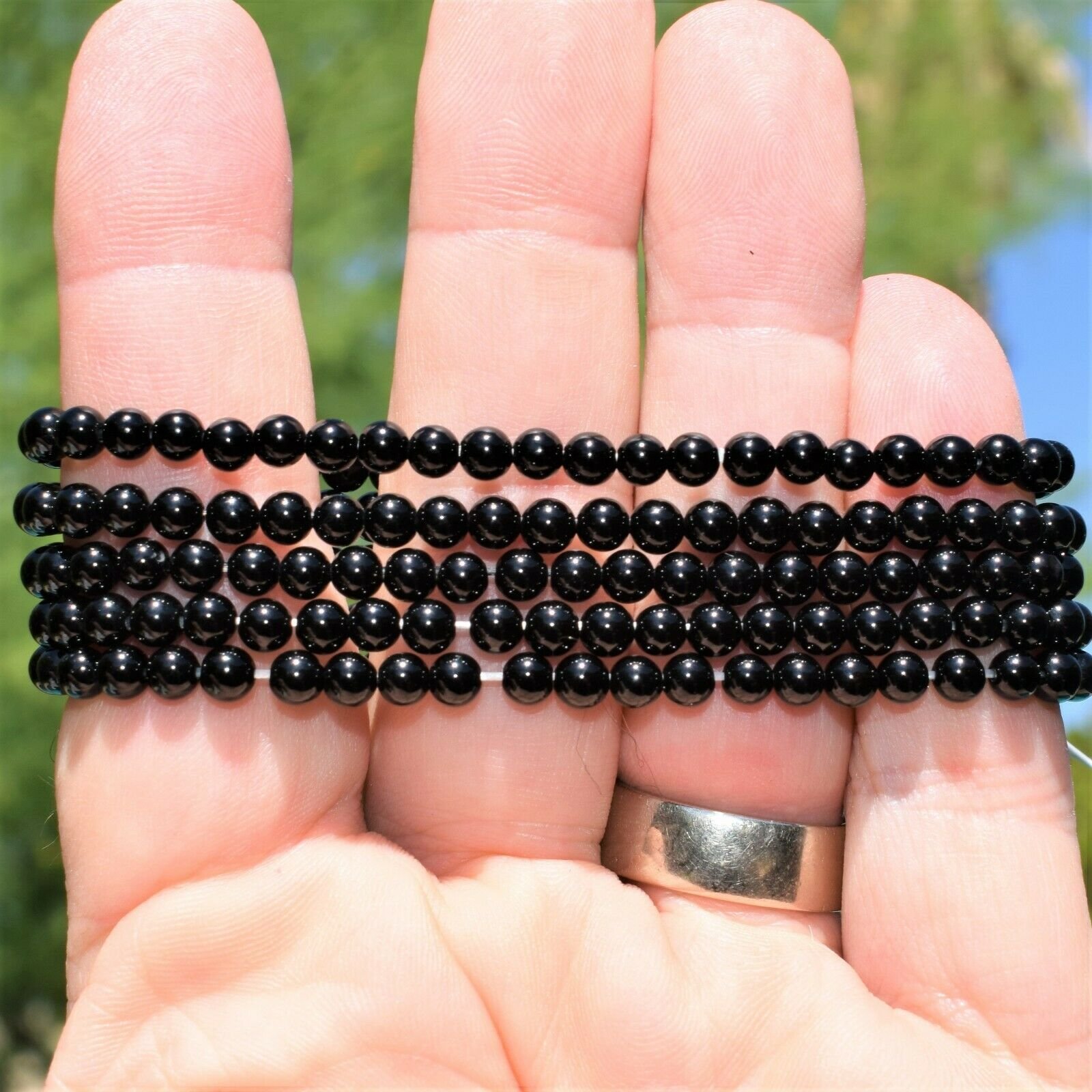 thumbnail 24  - Selenite Charged Black Tourmaline Crystal 4mm Bead Bracelet (other choices)