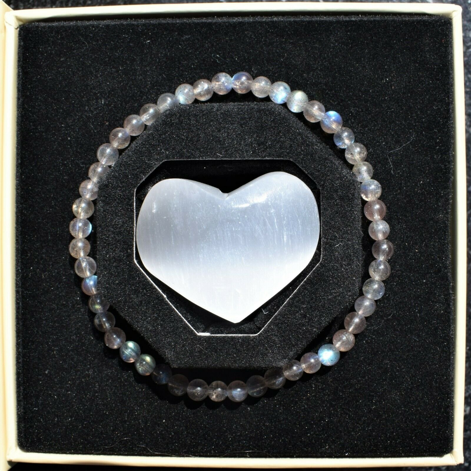 thumbnail 84  - Selenite Charged Black Tourmaline Crystal 4mm Bead Bracelet (other choices)