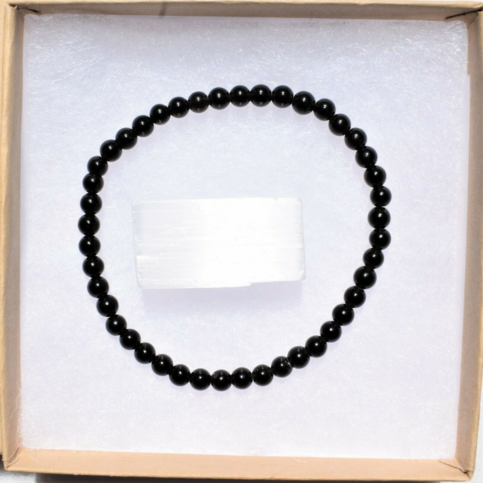 thumbnail 36  - Selenite Charged Black Tourmaline Crystal 4mm Bead Bracelet (other choices)