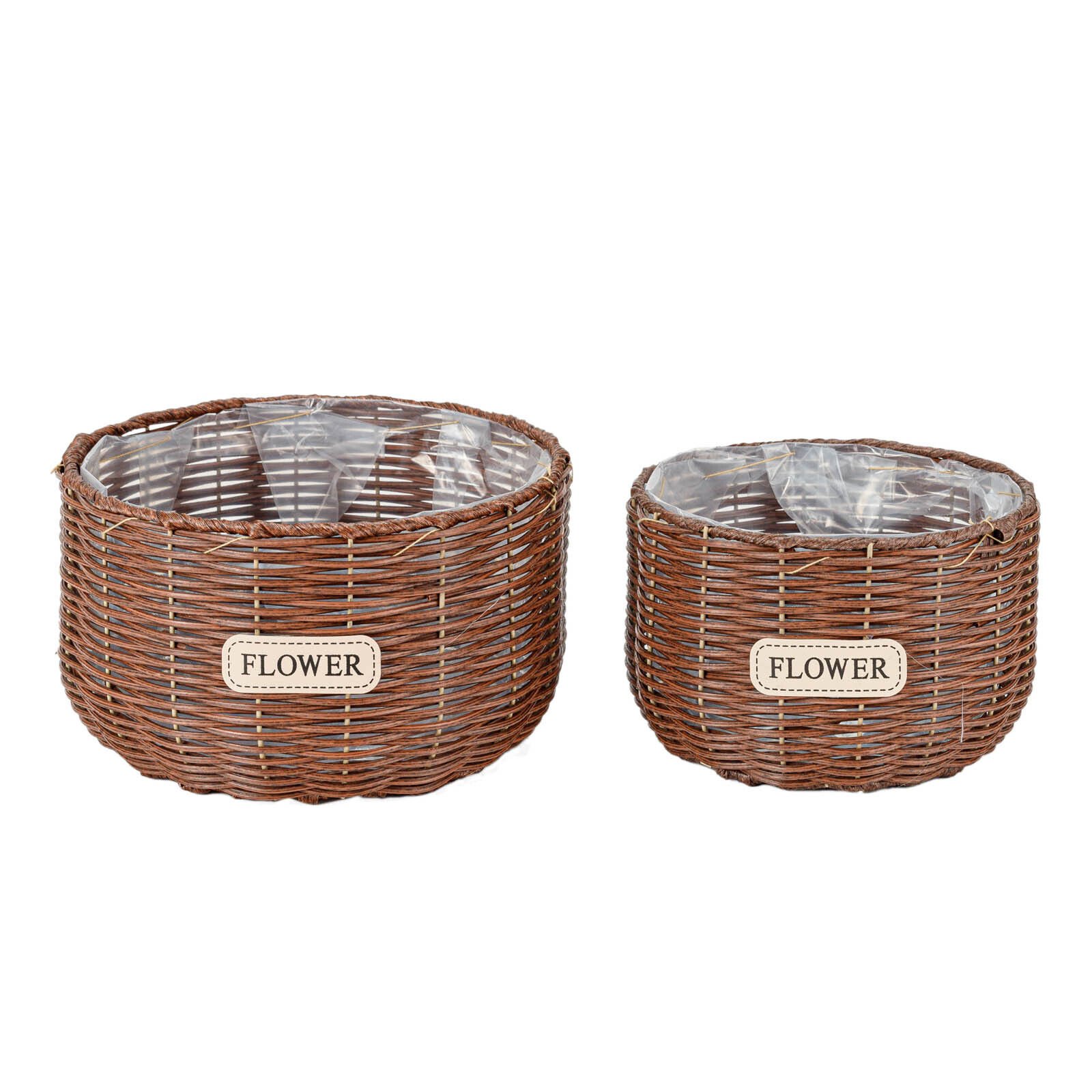 Set of 2 Woven Wicker Planter Baskets with Plastic Lining Multipurpose Storage - Picture 7 of 8