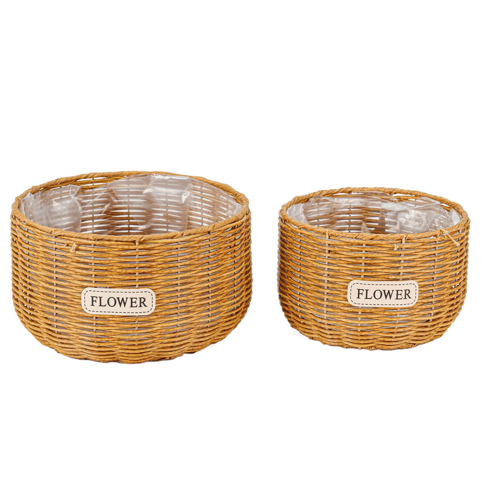 Set of 2 Woven Wicker Planter Baskets with Plastic Lining Multipurpose Storage - Picture 8 of 8