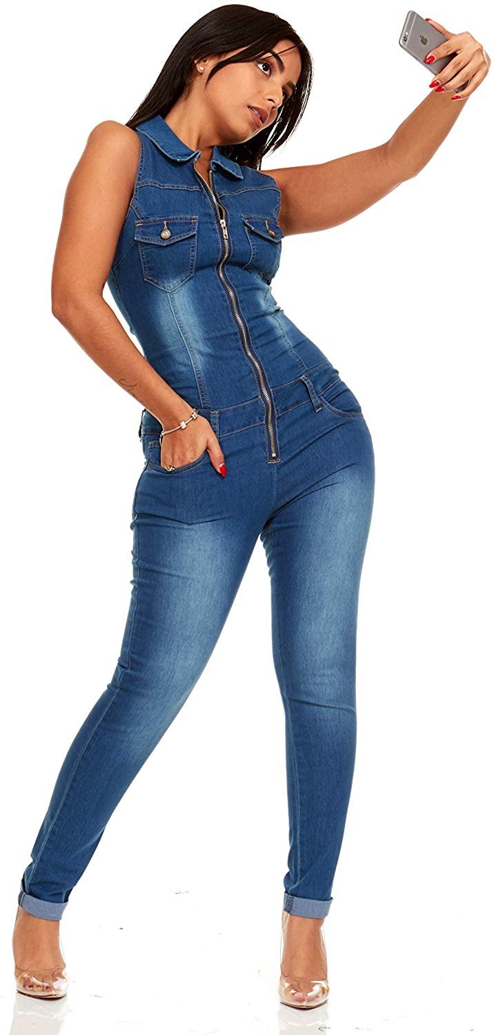 skinny denim boiler suit