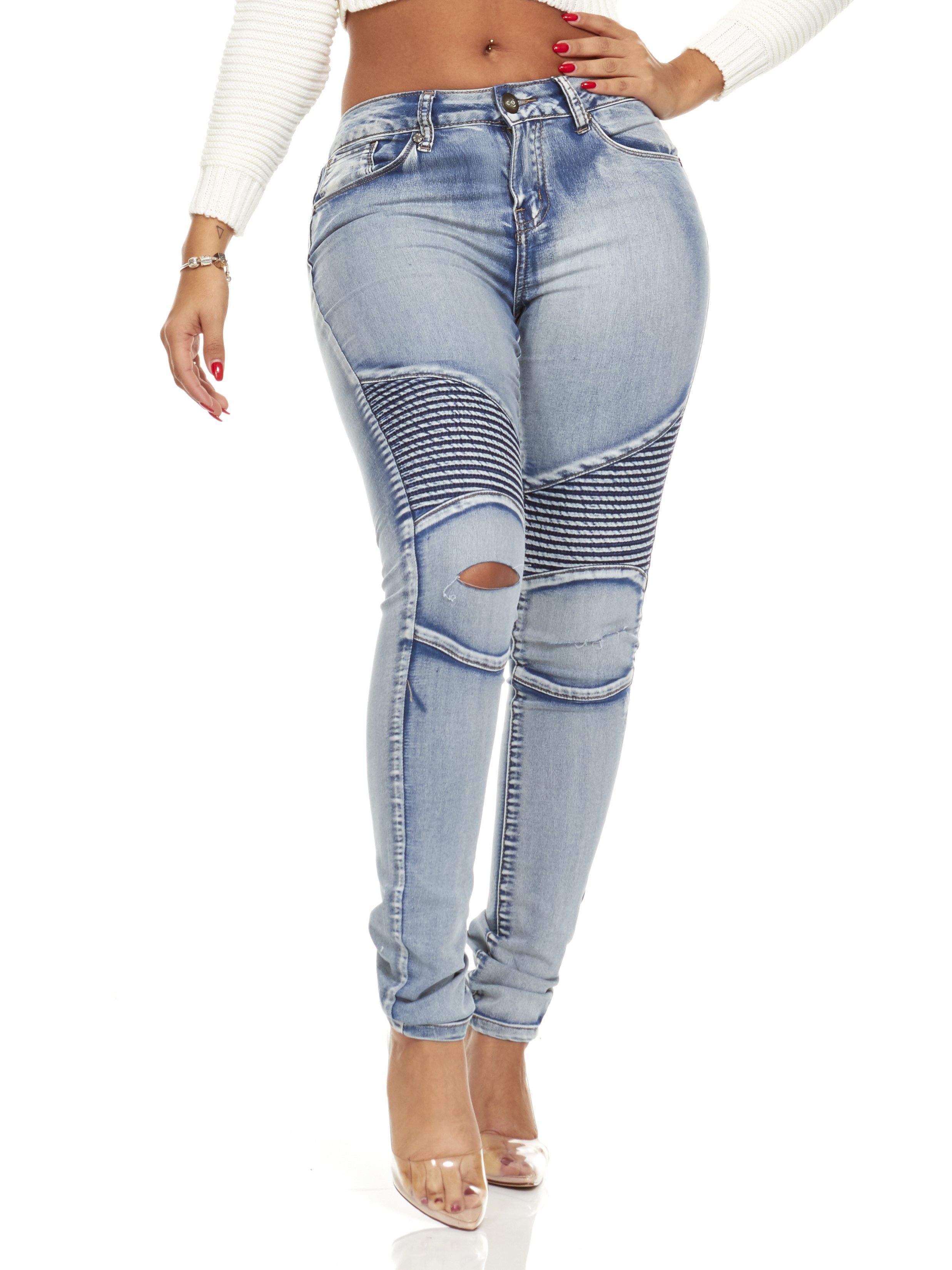 VIP Jeans Cute Moto Ripped Knee Long Slim fit Skinny Women
