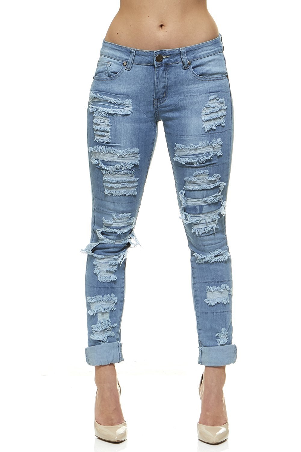 VIP Distressed and Repaired Skinny Stretch Ripped Jeans For Women ...