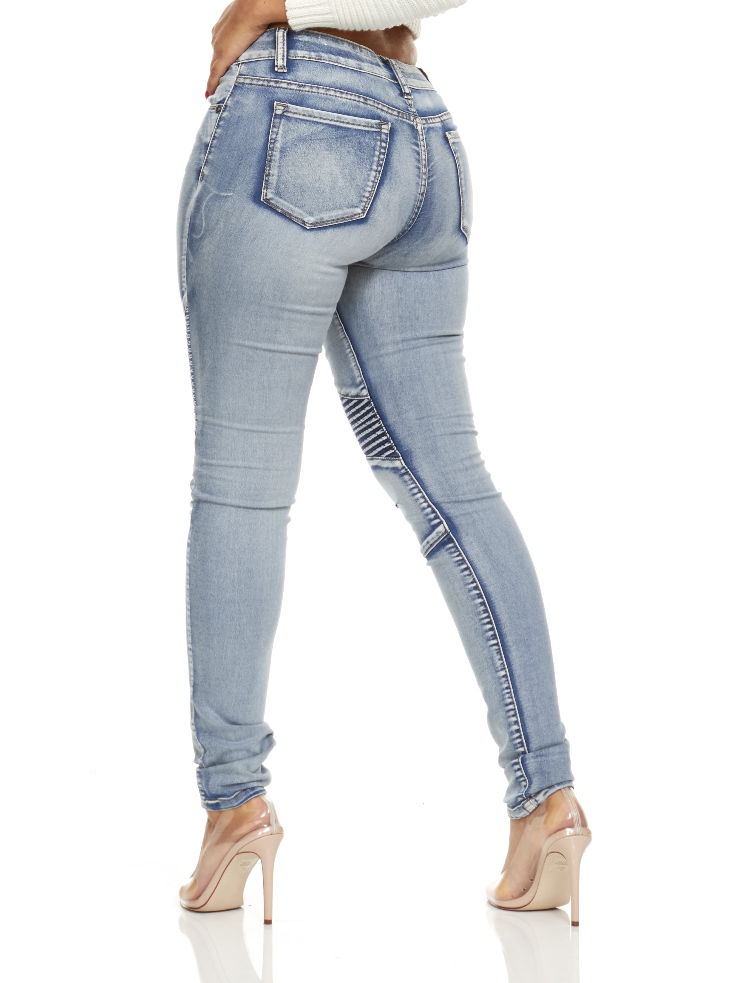 VIP Jeans Cute Moto Ripped Knee Long Slim fit Skinny Women