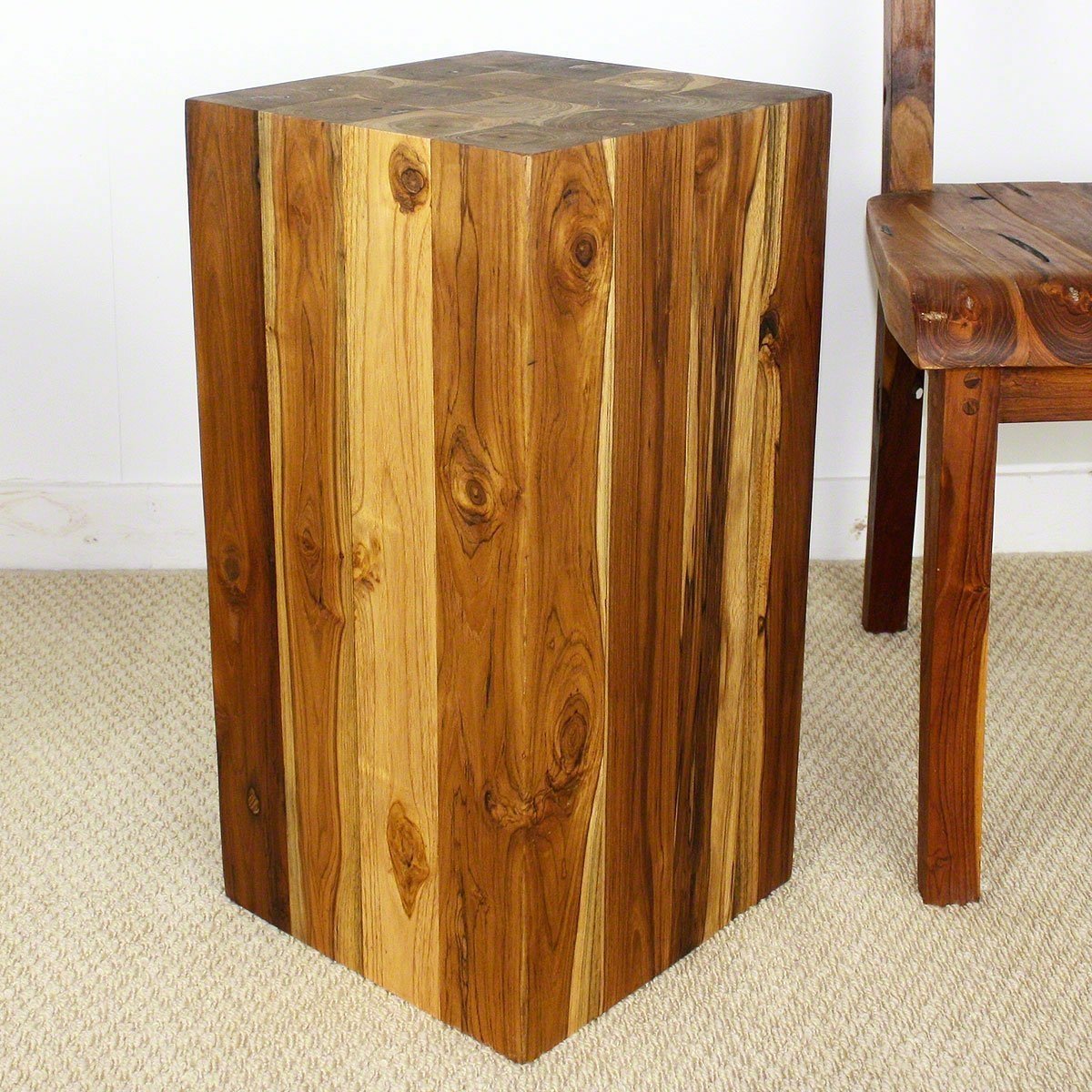 Block Hollow Teak Wood End Table 12x12x23 Inch H W Eco Friendly Block Hollow Teak Wood End Table 12x12x23 Inch H W Eco Friendly Livos Walnut Oil