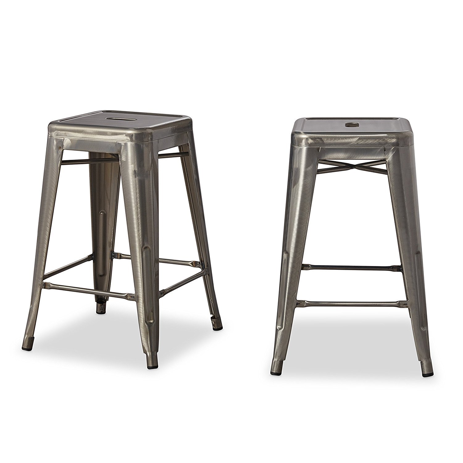 MattsGlobal Modern Steel Metal Backless 24-inch Stackable Counter Stool