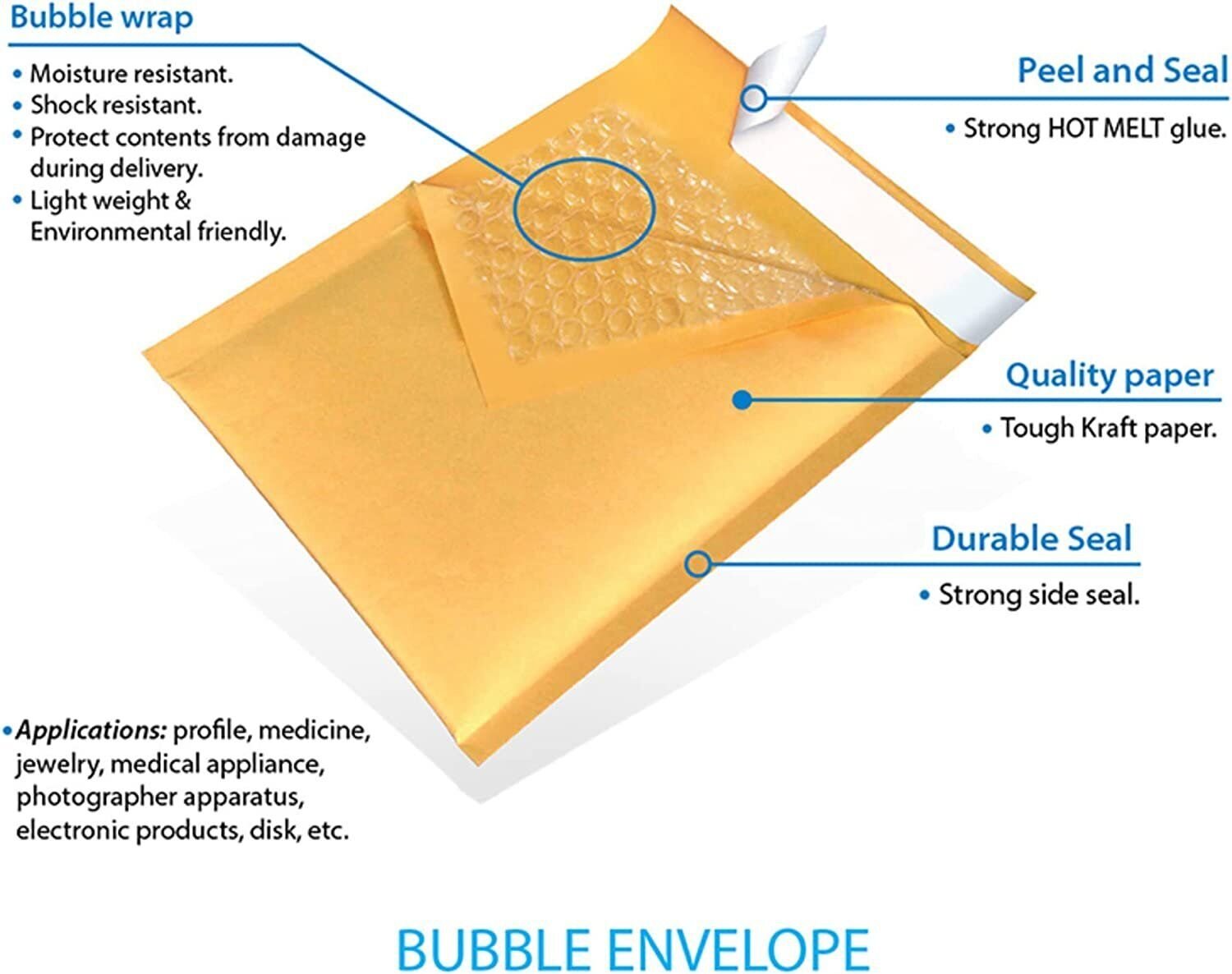 200 #4 9.5x14.5 Kraft Paper Bubble Padded Envelopes Mailers Case 9.5