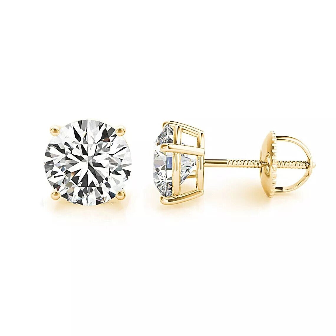 Diamond Stud Earrings 2 Carat Lab Grown Solitaire E VS - 14k Gold - IGI