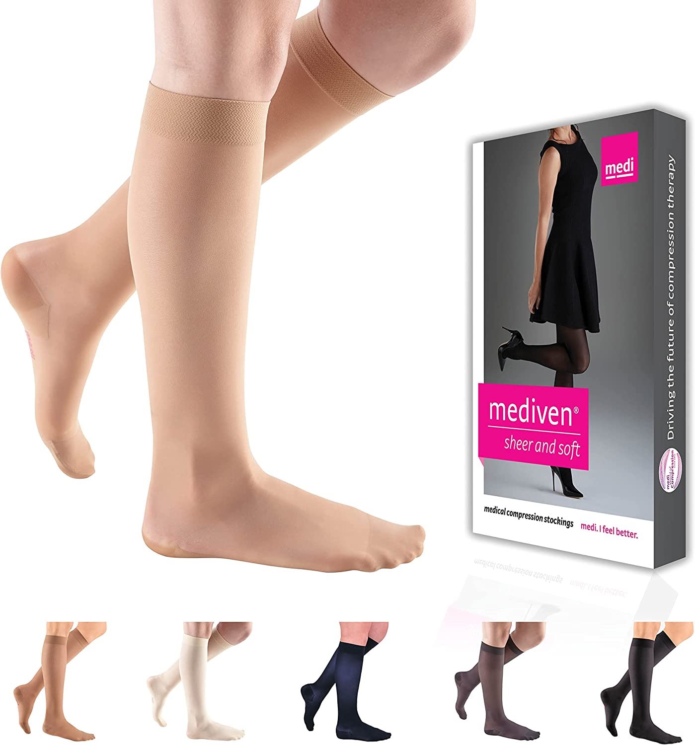 medi Sheer & Soft for Women, 8-15 mmHg, Calf High Compression Stockings,…