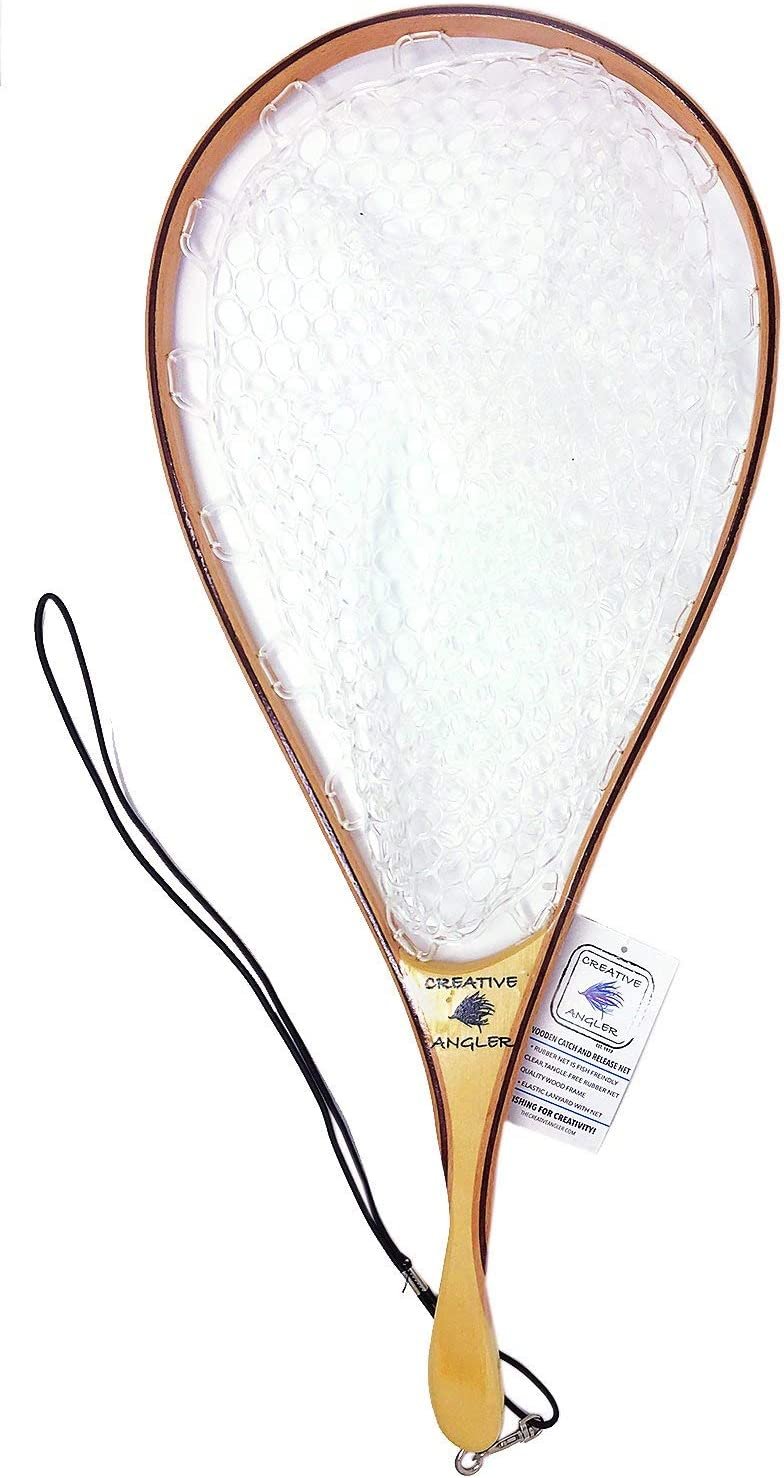 Creative Angler Fly Fishing Net with Rubber Basket and Wooden