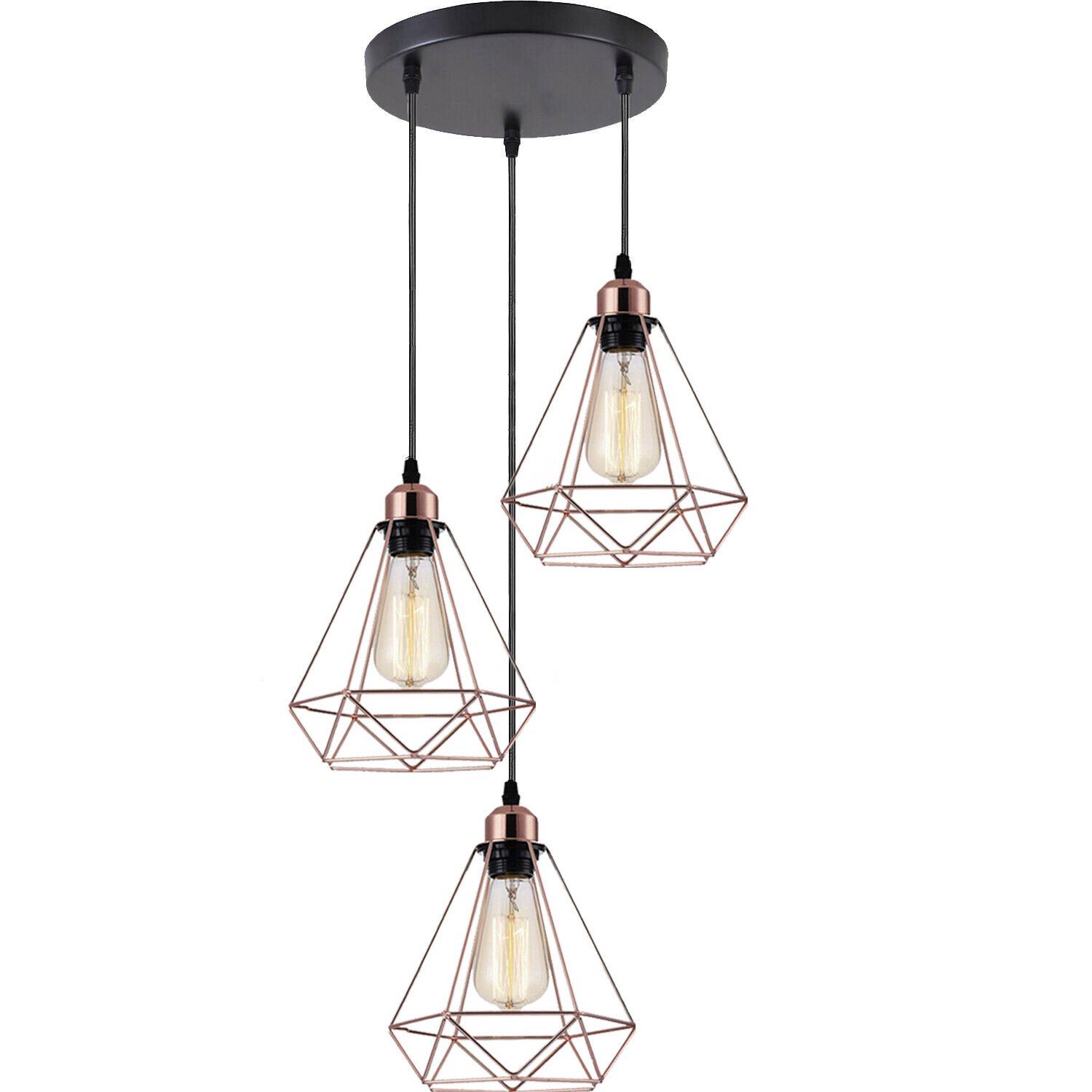 Lámpara colgante de techo industrial de jaula de alambre de oro rosa luz vintage - Imagen 15 de 19