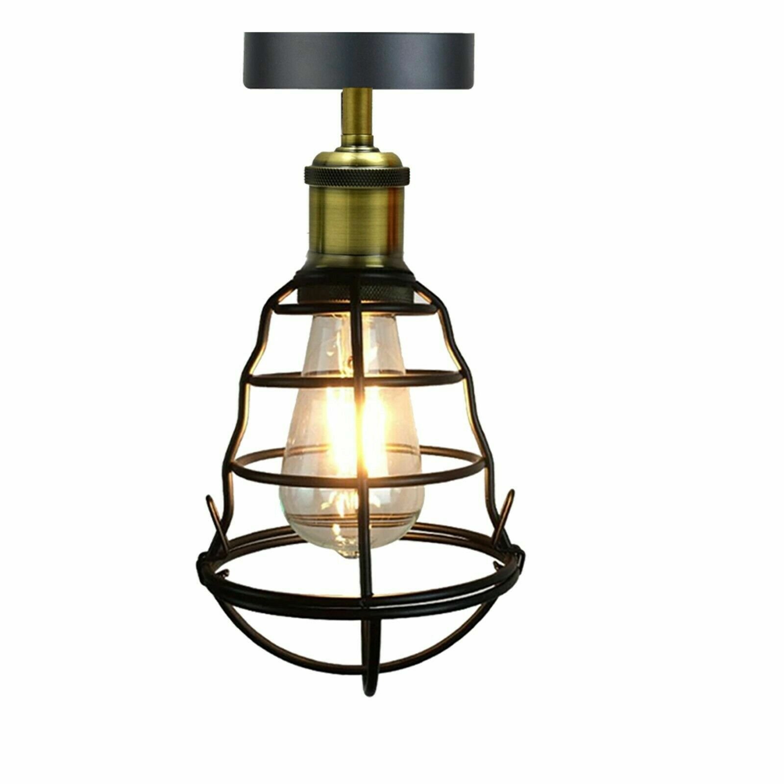 Vintage Black Wire Cage Ceiling Lamps Flush Mount Industrial Metal Pendant Light - Picture 16 of 27