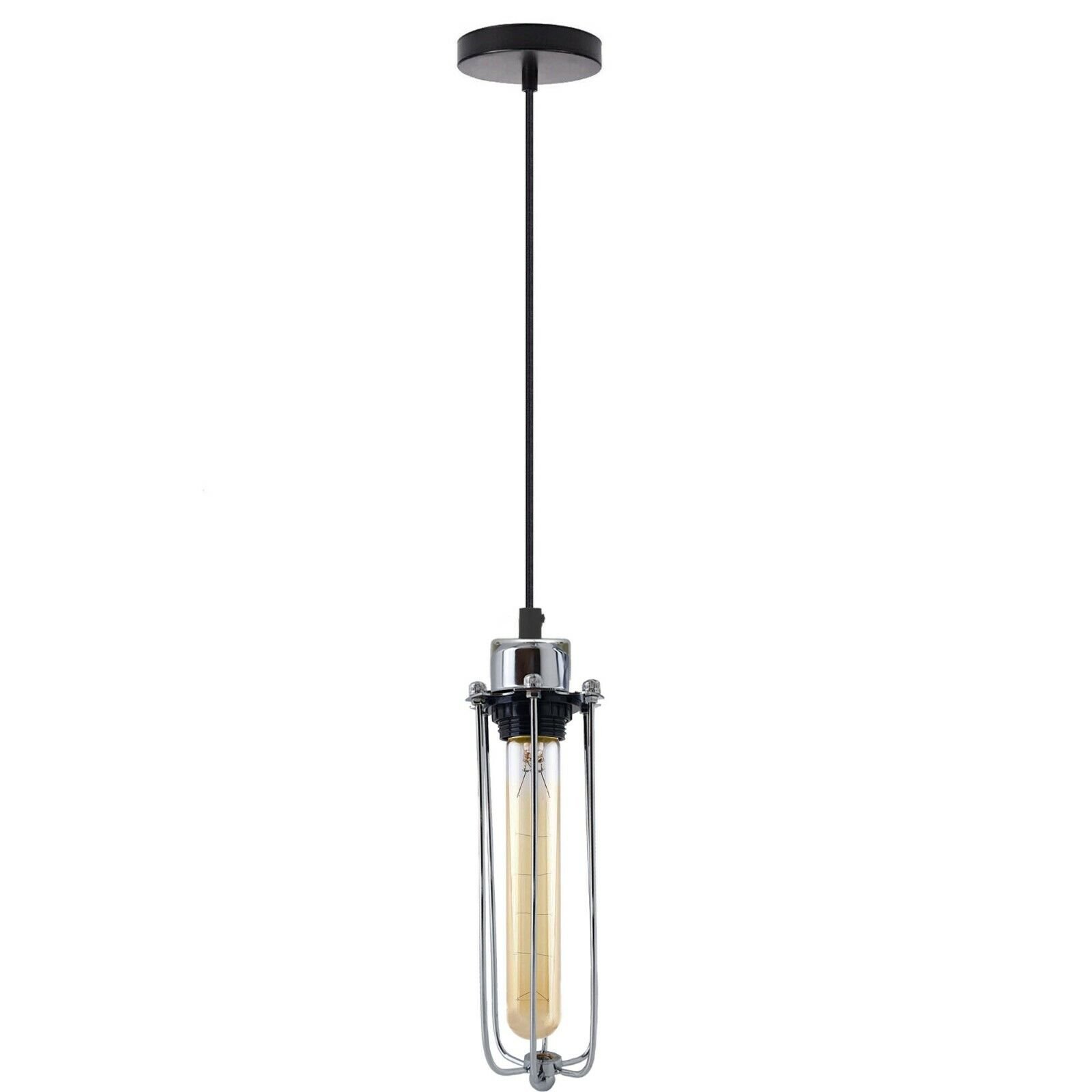 Vintage Industrial Style Pendant Light Long Tube Cage Hanging Ceiling Lamp Light - Picture 9 of 13