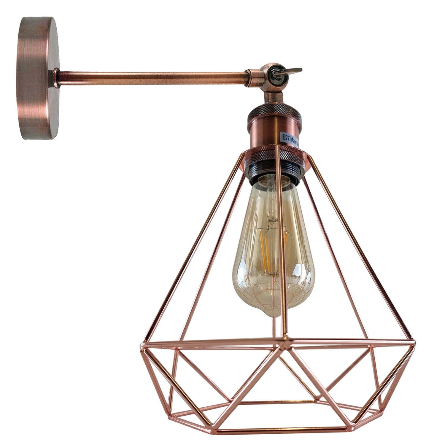 Lámpara colgante de techo industrial de jaula de alambre de oro rosa luz vintage - Imagen 12 de 19