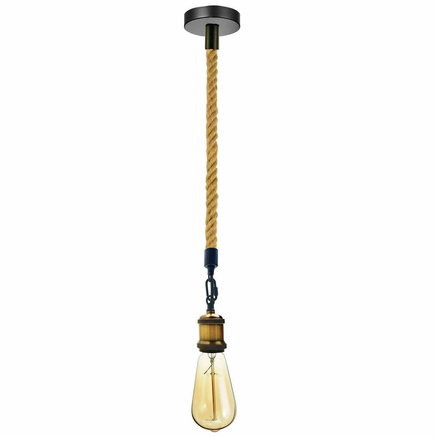 Lámpara de techo con cuerda de cáñamo Edison retro colgante industrial E27 Reino Unido - Imagen 8 de 13