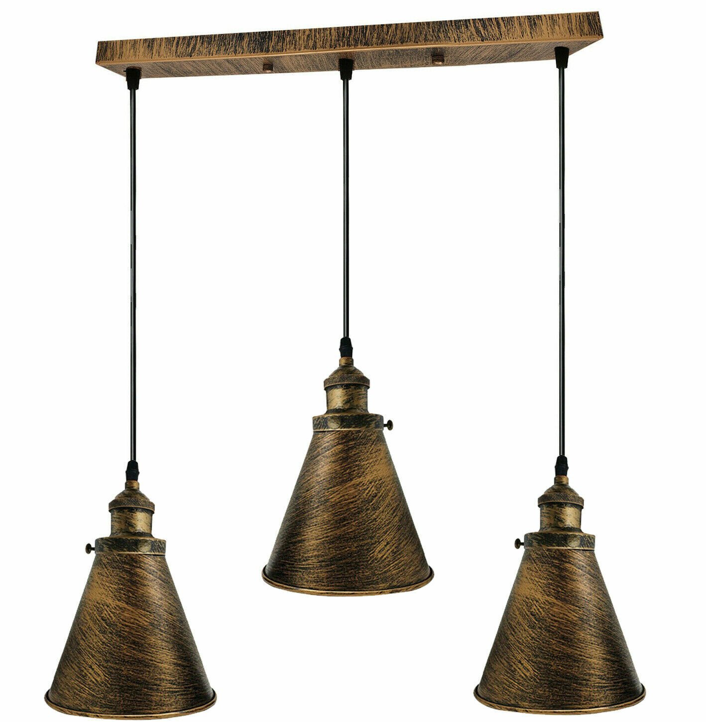 Lámpara colgante de metal claro de 3 cabezales techo industrial retro loft colgante vintage - Imagen 7 de 16