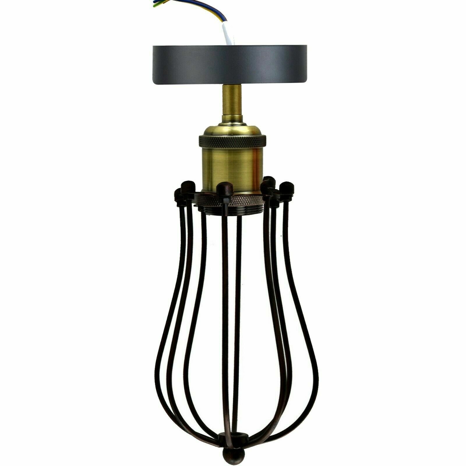 Vintage Black Wire Cage Ceiling Lamps Flush Mount Industrial Metal Pendant Light - Picture 11 of 27