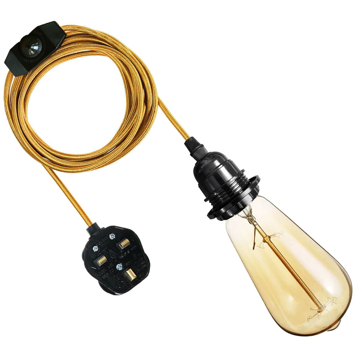 UK Plug in Pendant Lamp Fabric Flex Cable with Switch Hanging Light Set E27 Fit