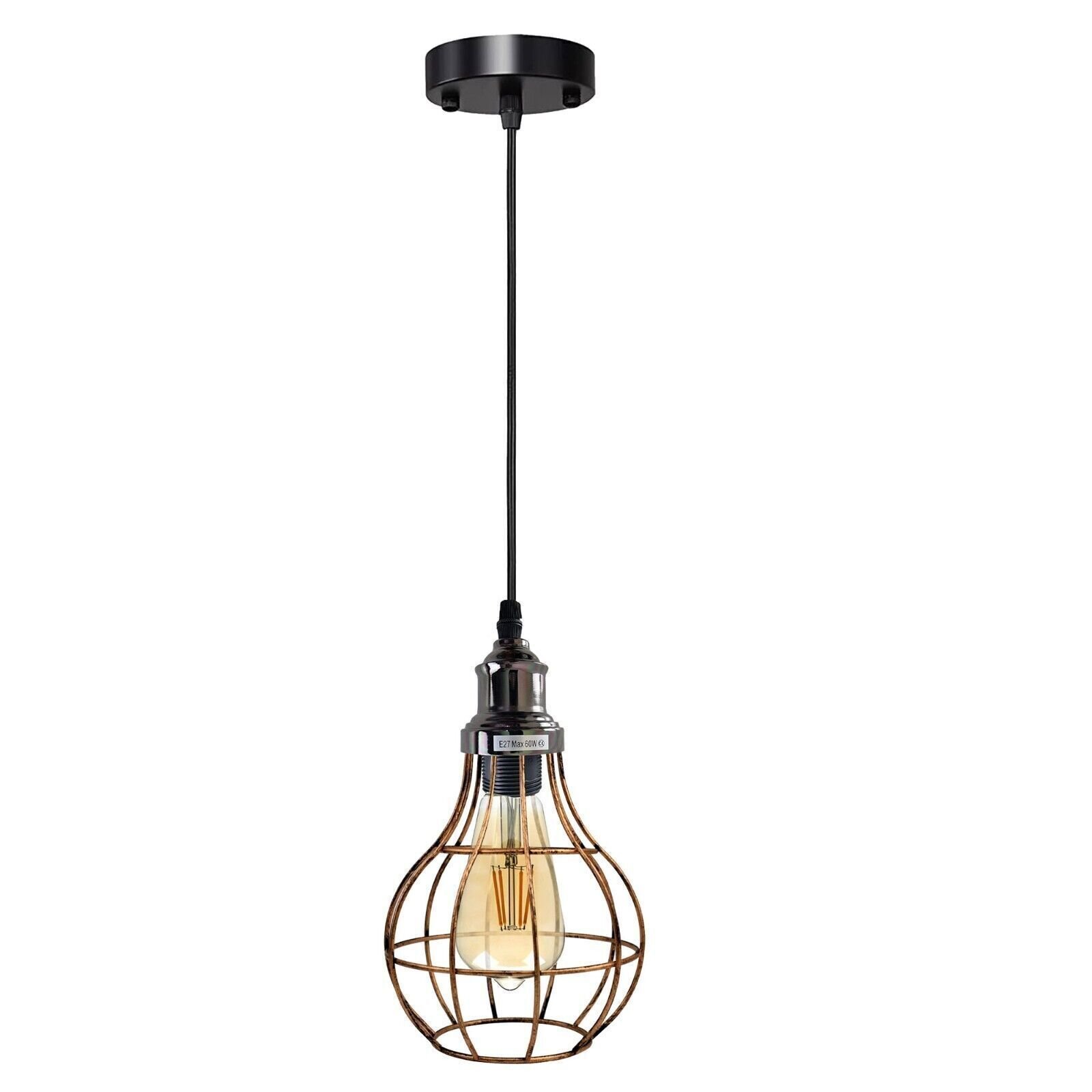 Metal Cage Ceiling Pendant Light Industrial Hanging Geometric Wire Lampshades