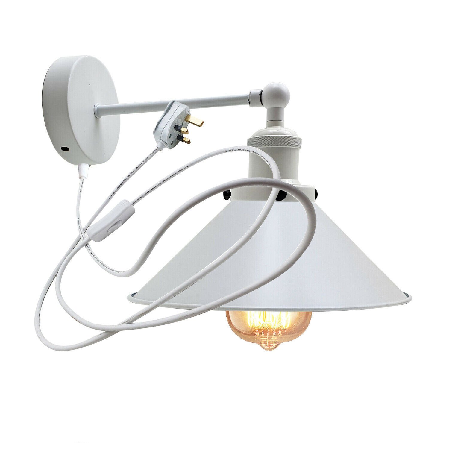 Industrial Plug In Wall Light Indoor White Lamp With Normal Switch E27 Wall Lamp