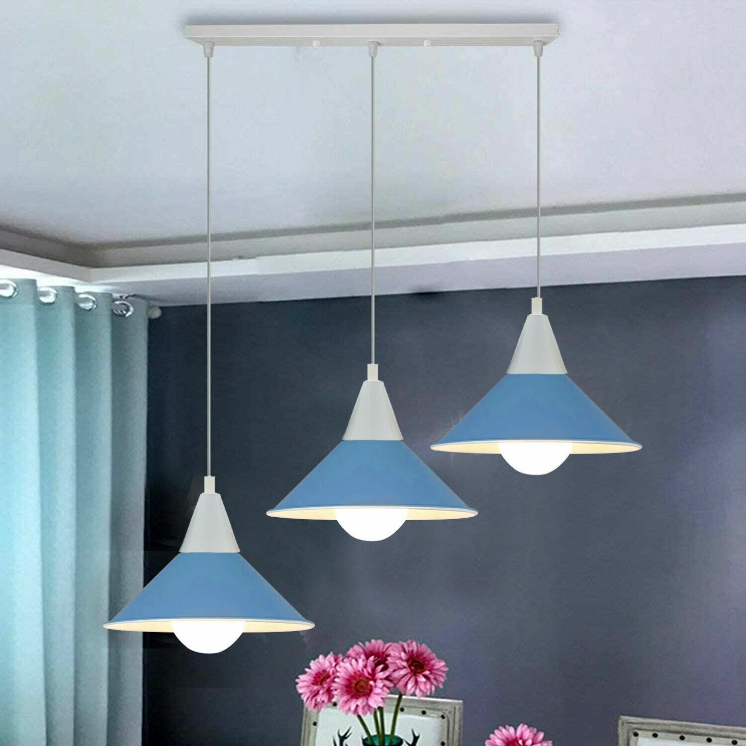 Pendelleuchte Deckenleuchte 3 Kopflampenschirm Industrial Retro Modern PVC Kabelverschraubung - Bild 21 von 21