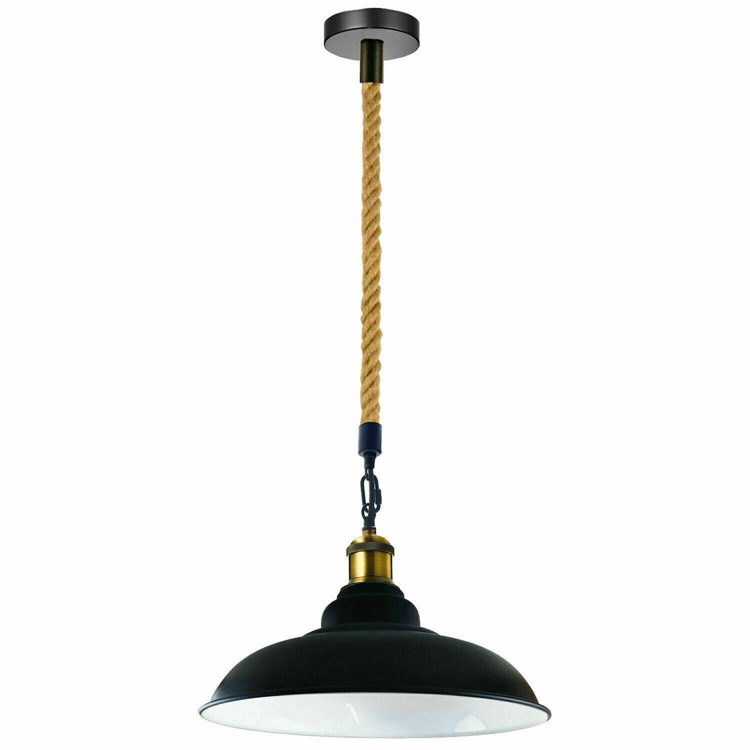 Vintage Industrial Ceiling Pendant Light Retro Style Metal Shade Black Hemp Lamp - Picture 21 of 27