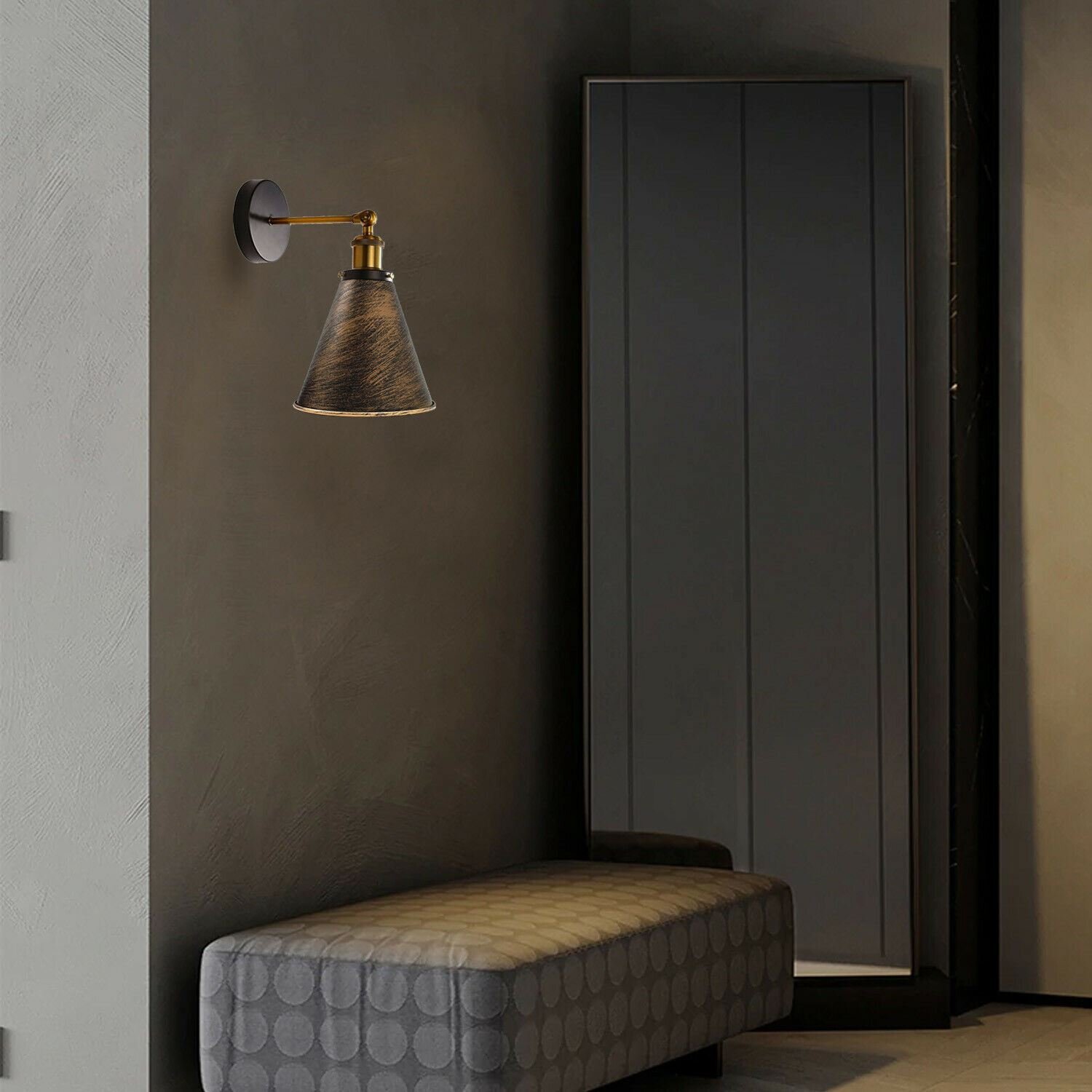 Iluminación interior con forma de cono de metal para luz de pared industrial vintage - Imagen 8 de 15
