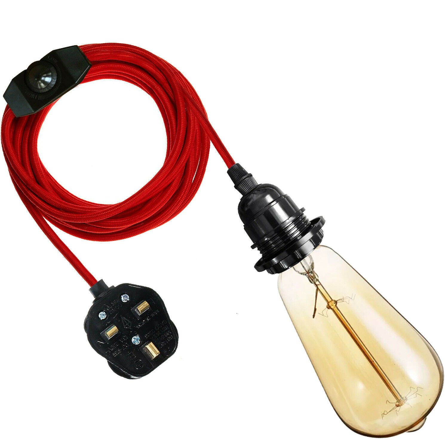 UK Plug in Pendant Lamp Fabric Flex Cable with Switch Hanging Light Set E27 Fit - Picture 29 of 33