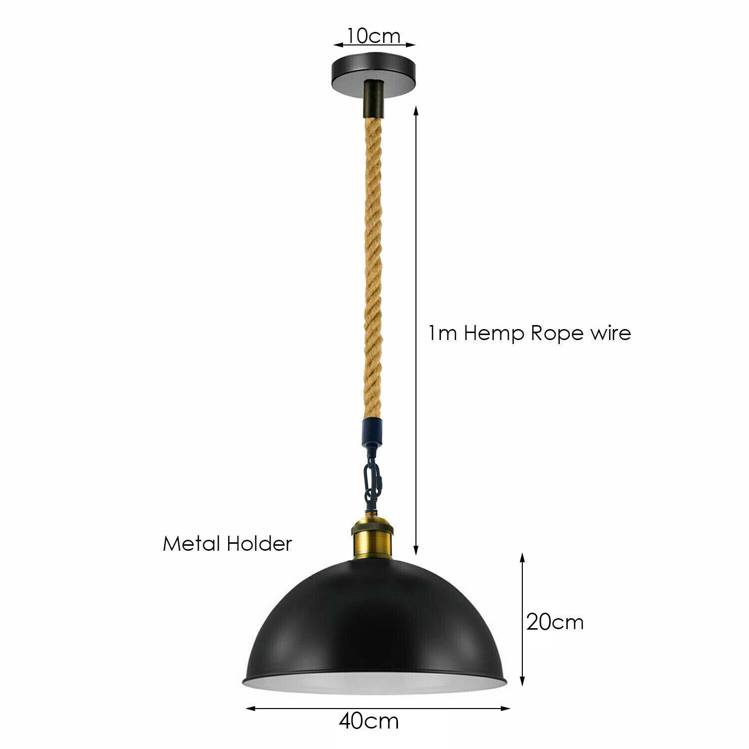 Vintage Industrial Ceiling Pendant Light Retro Style Metal Shade Black Hemp Lamp - Picture 20 of 27