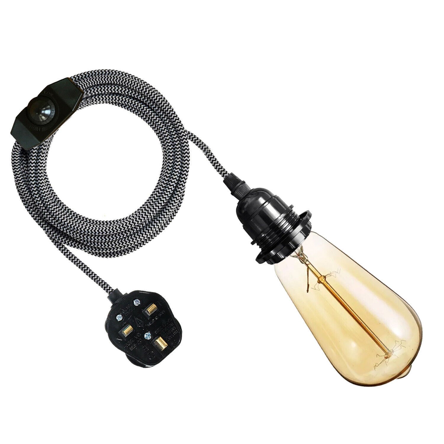 UK Plug in Pendant Lamp Fabric Flex Cable with Switch Hanging Light Set E27 Fit - Picture 27 of 33