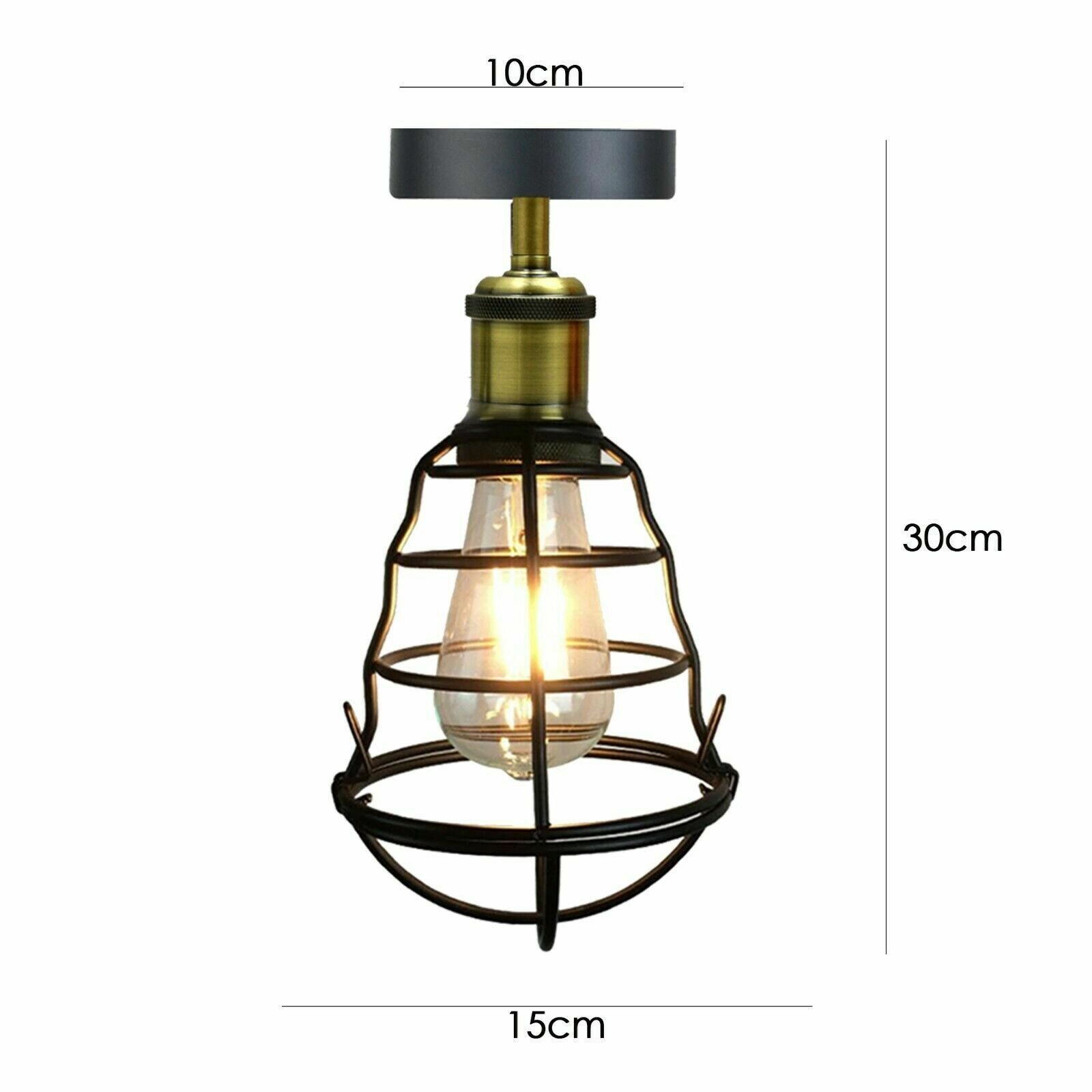 Vintage Black Wire Cage Ceiling Lamps Flush Mount Industrial Metal Pendant Light - Picture 18 of 27