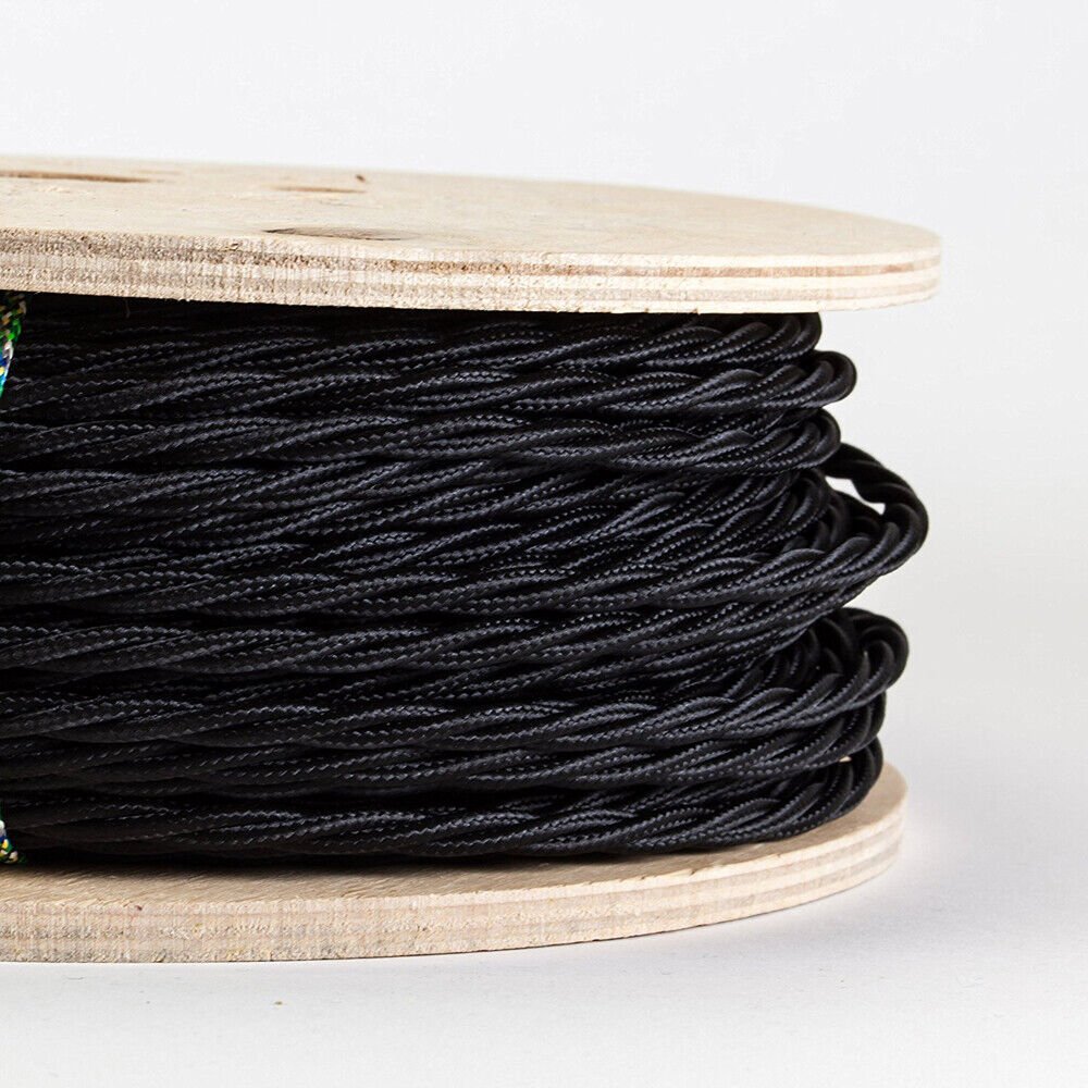 Schwarz geflochtenes Kabel Vintage verdreht/rund Stoff Flex 2/3 Kern elektrischer Draht - Bild 12 von 15