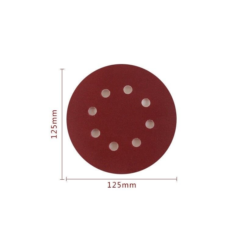 Disco de lijado/papel de lija 125 mm círculo 5" 8 almohadillas de orificios 40-600 GRIT - Imagen 29 de 32