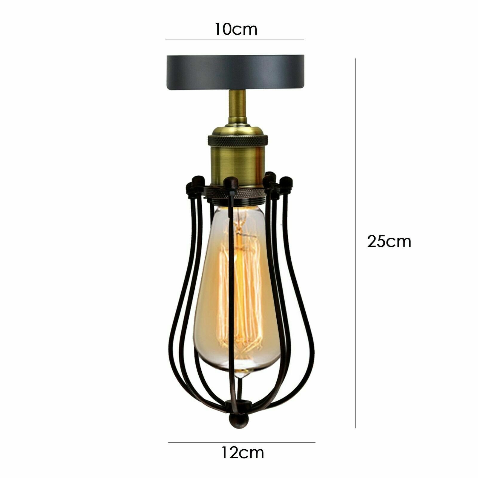 Vintage Black Wire Cage Ceiling Lamps Flush Mount Industrial Metal Pendant Light - Picture 9 of 27