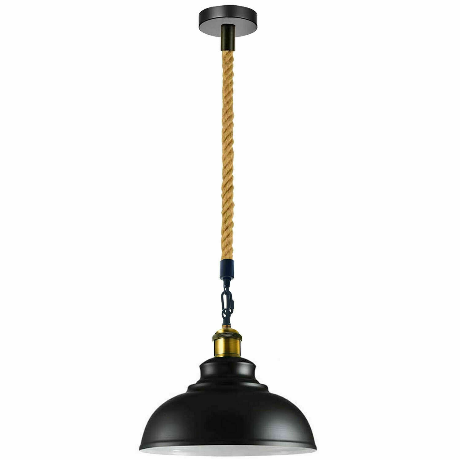 Vintage Industrial Ceiling Pendant Light Retro Style Metal Shade Black Hemp Lamp - Picture 12 of 27