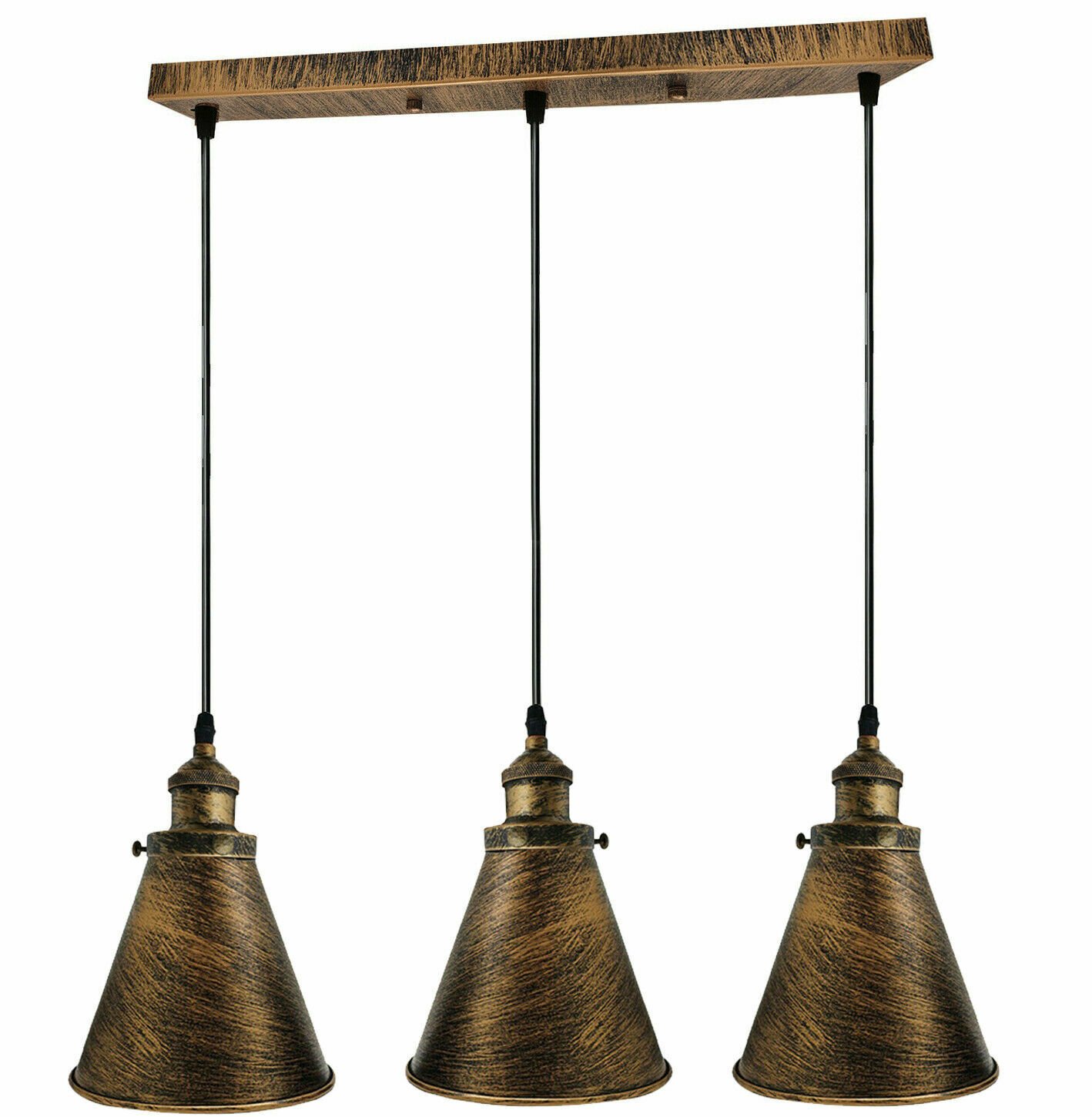 Lámpara colgante de metal claro de 3 cabezales techo industrial retro loft colgante vintage - Imagen 8 de 16