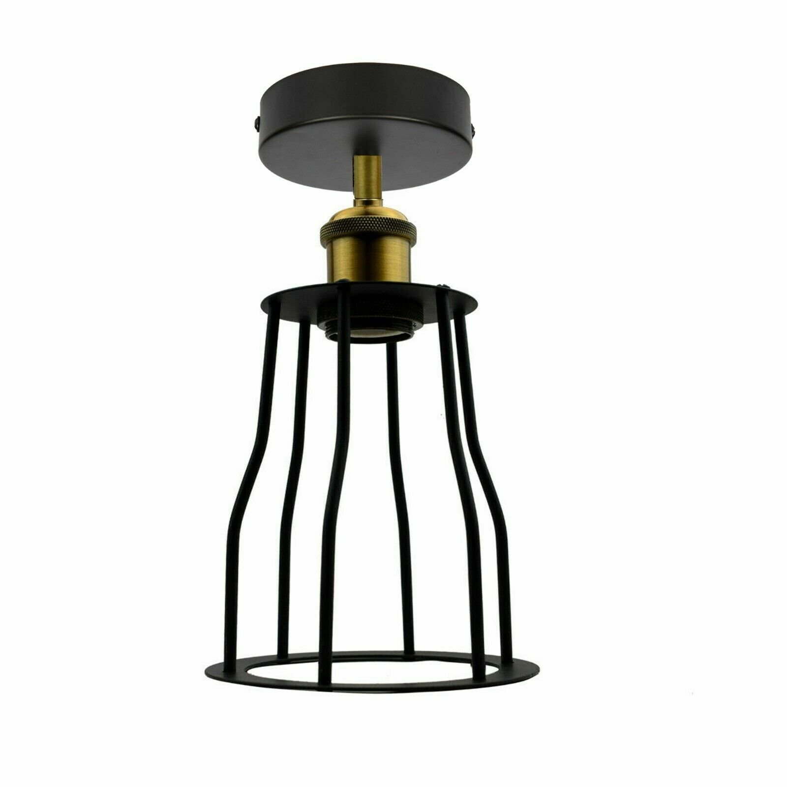 Vintage Black Wire Cage Ceiling Lamps Flush Mount Industrial Metal Pendant Light - Picture 25 of 27