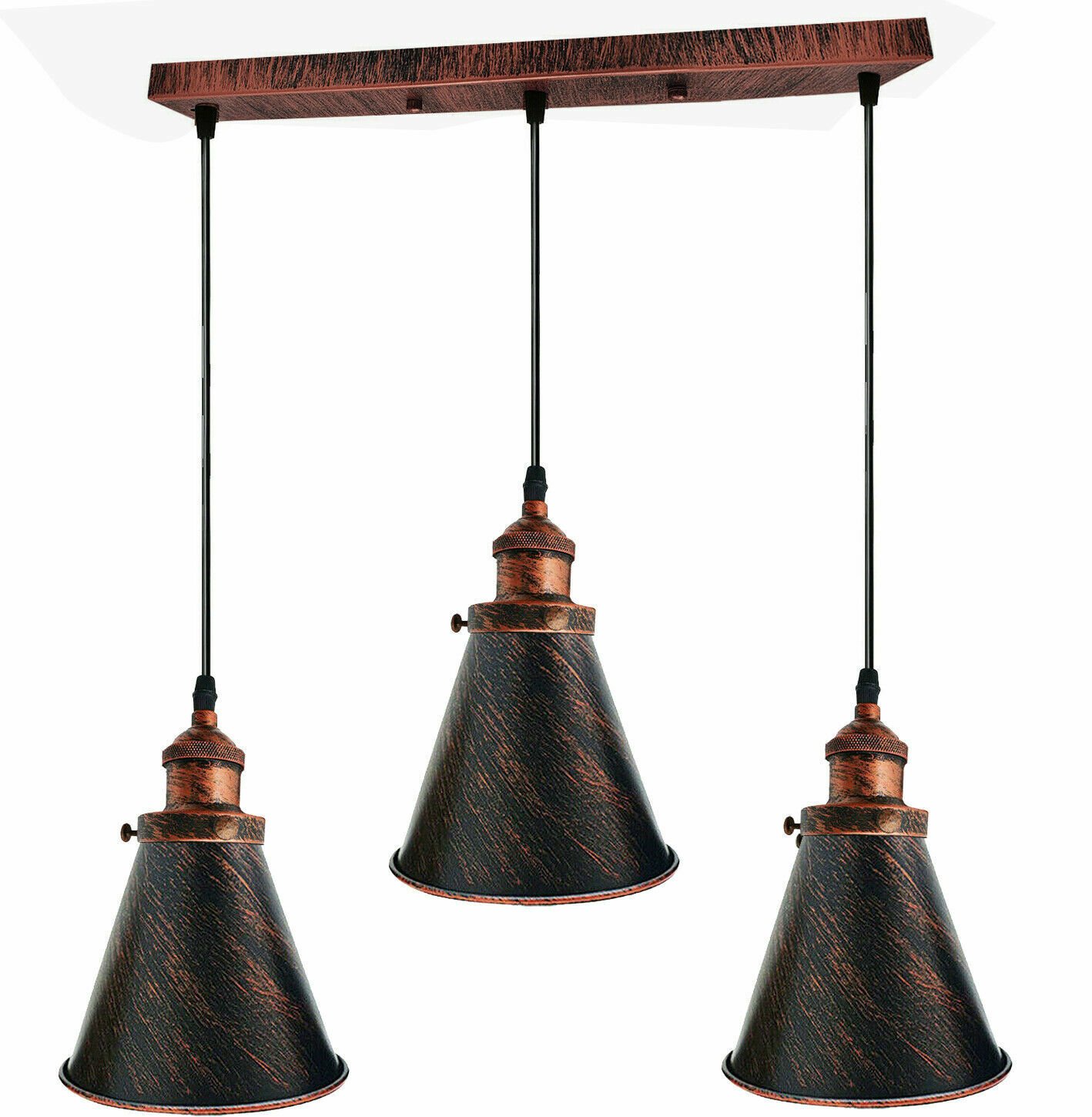 Lámpara colgante de metal claro de 3 cabezales techo industrial retro loft colgante vintage - Imagen 15 de 16