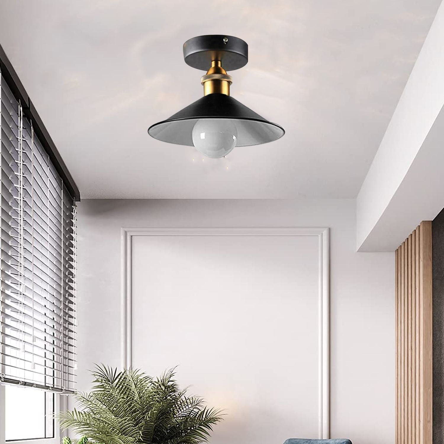Lámparas empotradas de metal vintage E27 accesorios de luz de techo negro interior blanco - Imagen 7 de 17