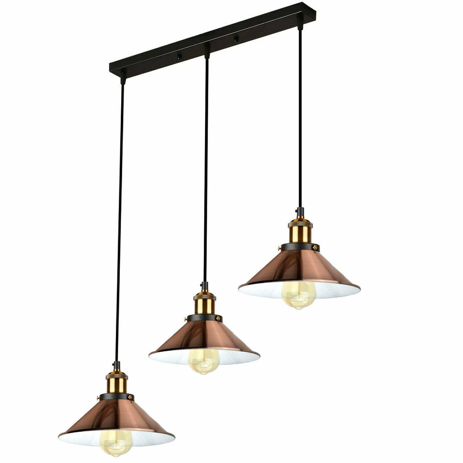 Pendelleuchte Retro Loft Style 3 Köpfe Lampenschirm Vintage Industrie Deckenlampe - Bild 31 von 31