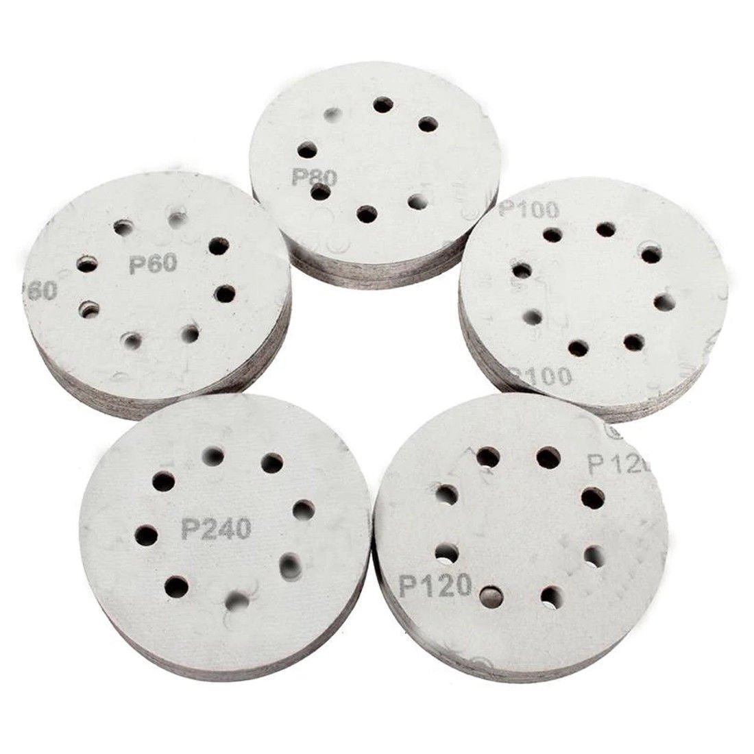 Disco de lijado/papel de lija 125 mm círculo 5" 8 almohadillas de orificios 40-600 GRIT - Imagen 12 de 32